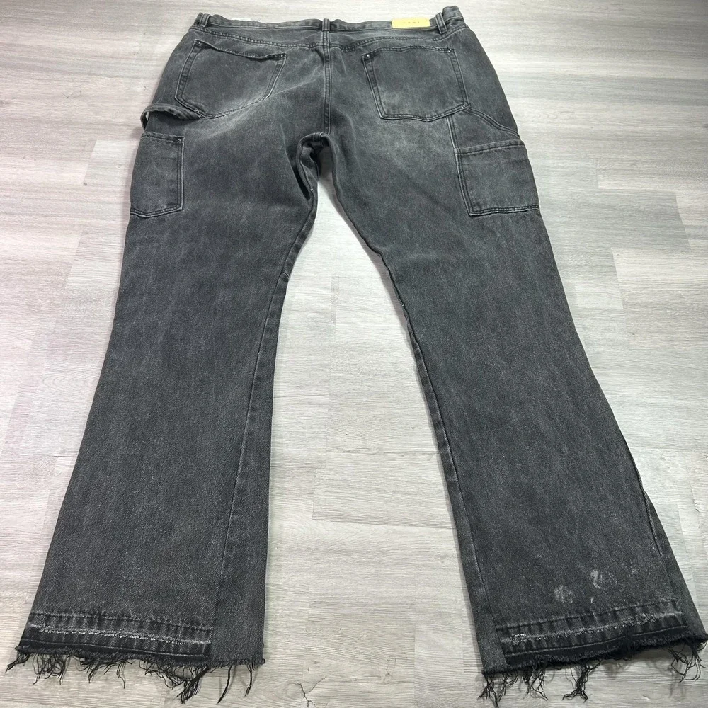 Mnml Jeans Mens 42x34 Gray Relaxed Straight Fringe Hem Denim Dark Wash Pants